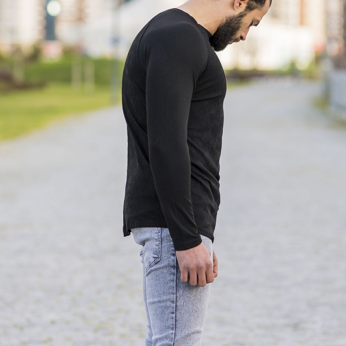 Herren Sweatshirt mit Gravur Optik in schwarz - 3