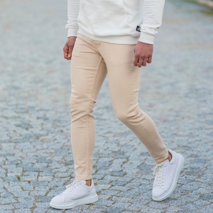 Men's Basic Skinny Jeans In Latte - 5
