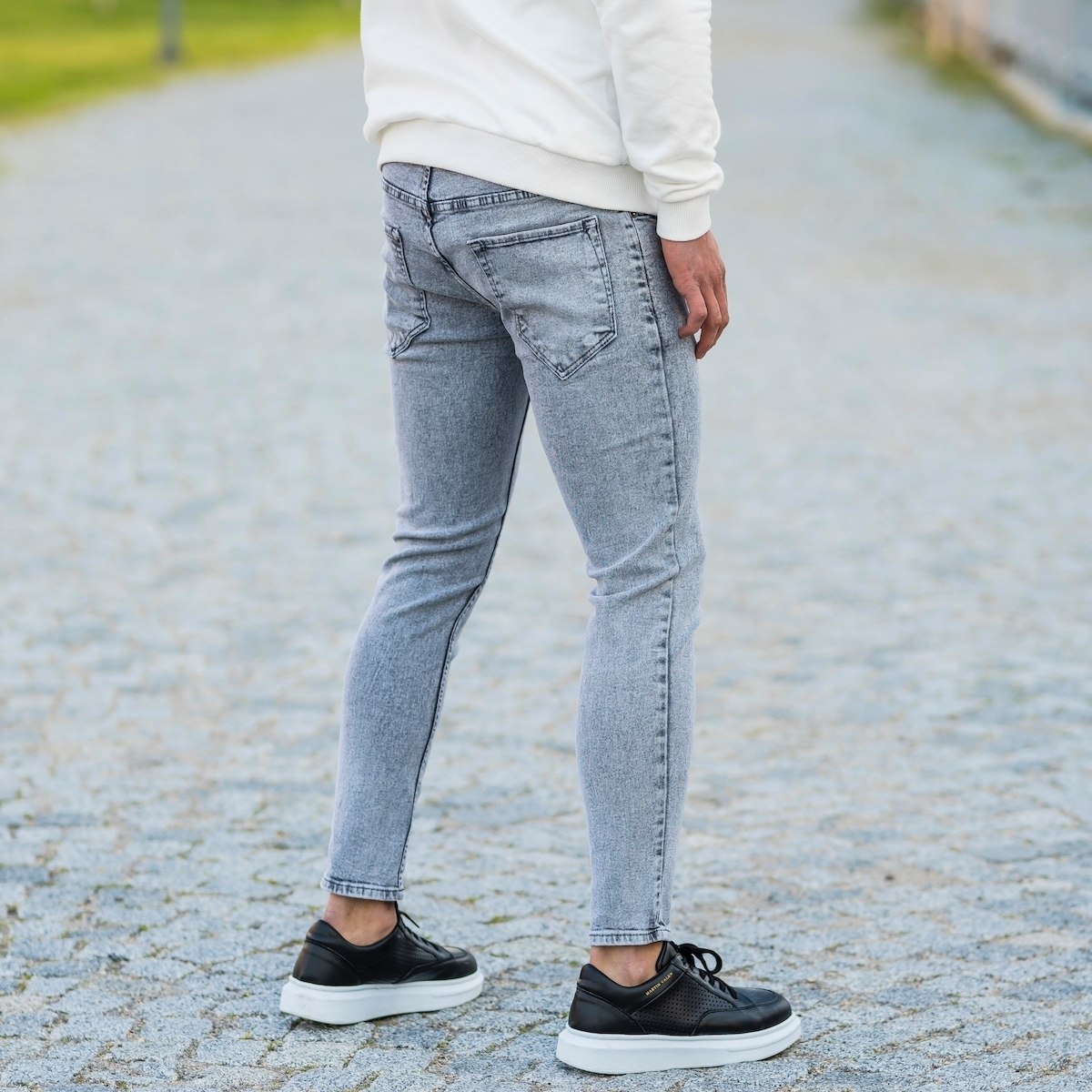 Herren Skinny Jeans in grauer Waschung - 6