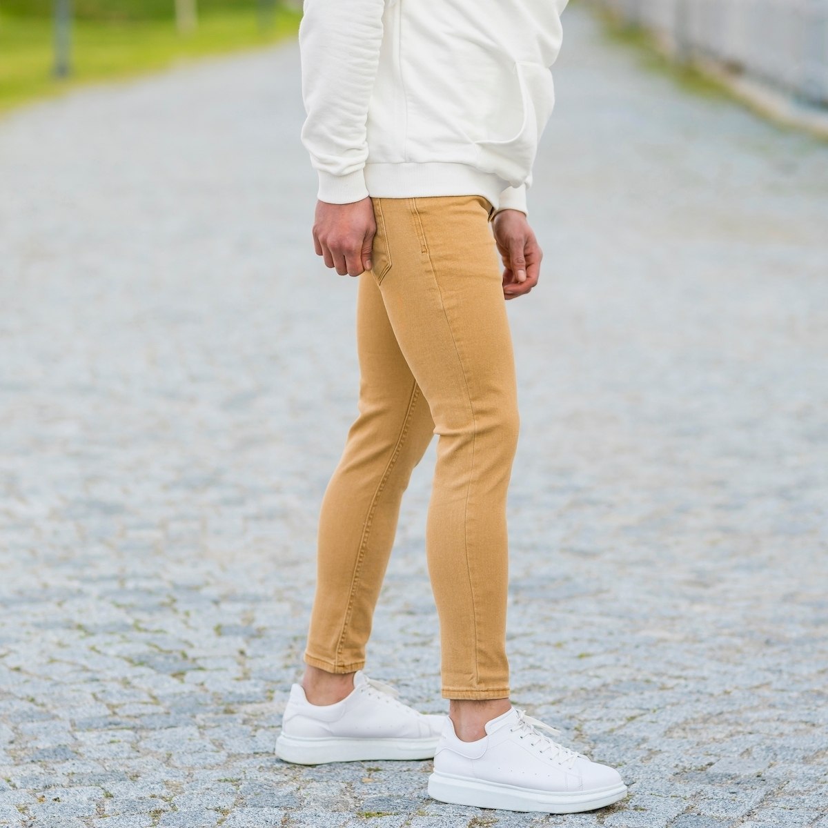 Men's Basic Skinny Jeans In Mustard - 2