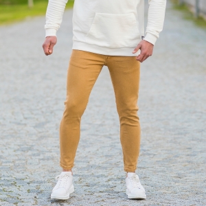 Men's Basic Skinny Jeans In Mustard - 4