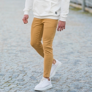 Men's Basic Skinny Jeans In Mustard - 7