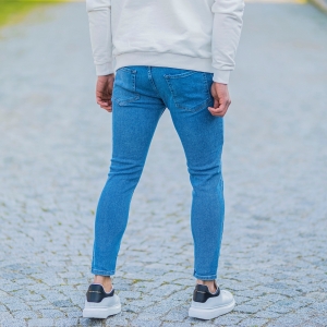 Herren Skinny Jeans mit Rissen in blau - 4