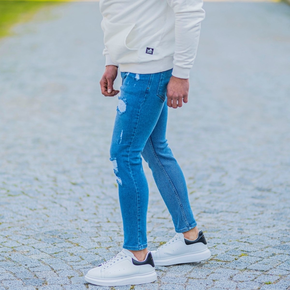 Men's Skinny Ragged Jeans In Blue - 2