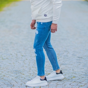 Herren Skinny Jeans mit Rissen in blau - 2