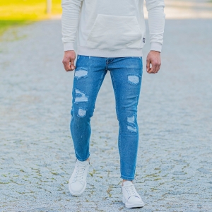 Men's Skinny Ragged Jeans In Blue - 1