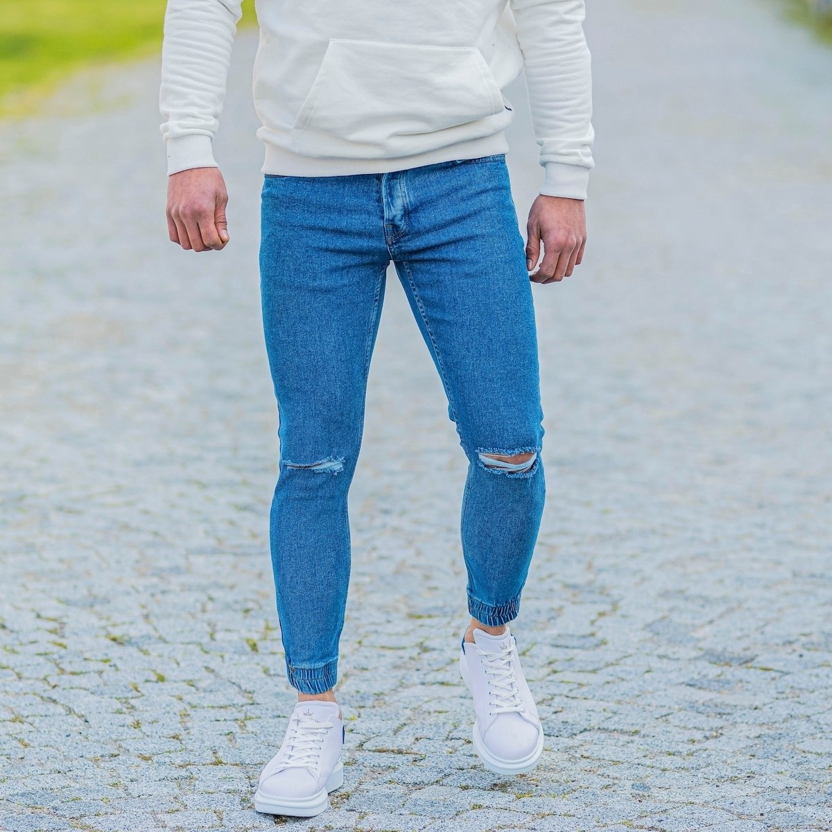 Men's Basic Skinny Distorted Leg Jeans In Ice Blue