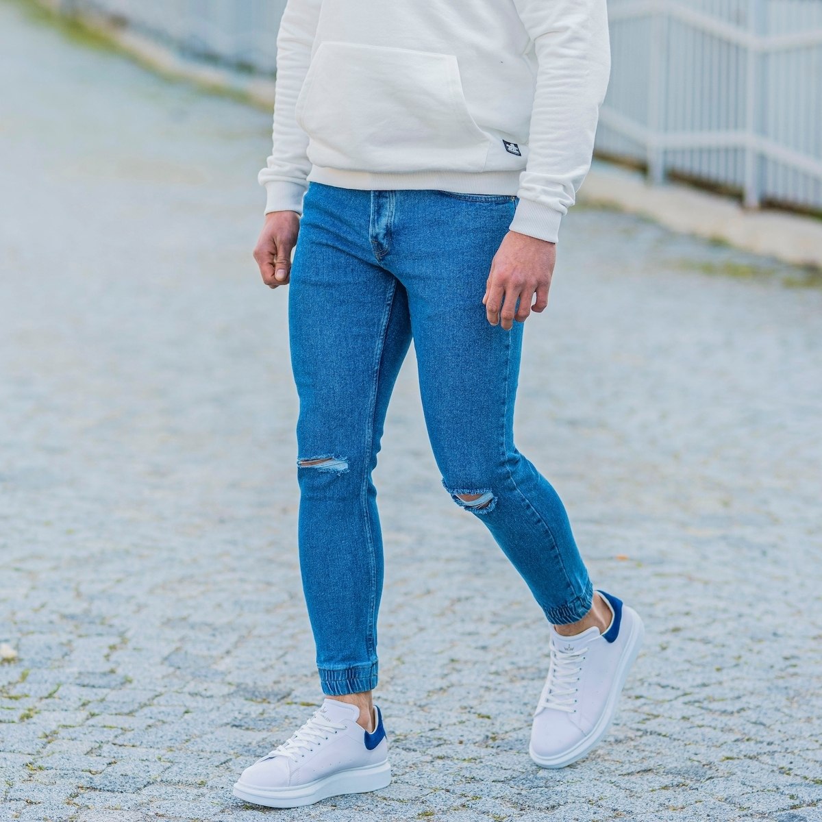 Men's Basic Skinny Distorted Leg Jeans In Ice Blue - 3