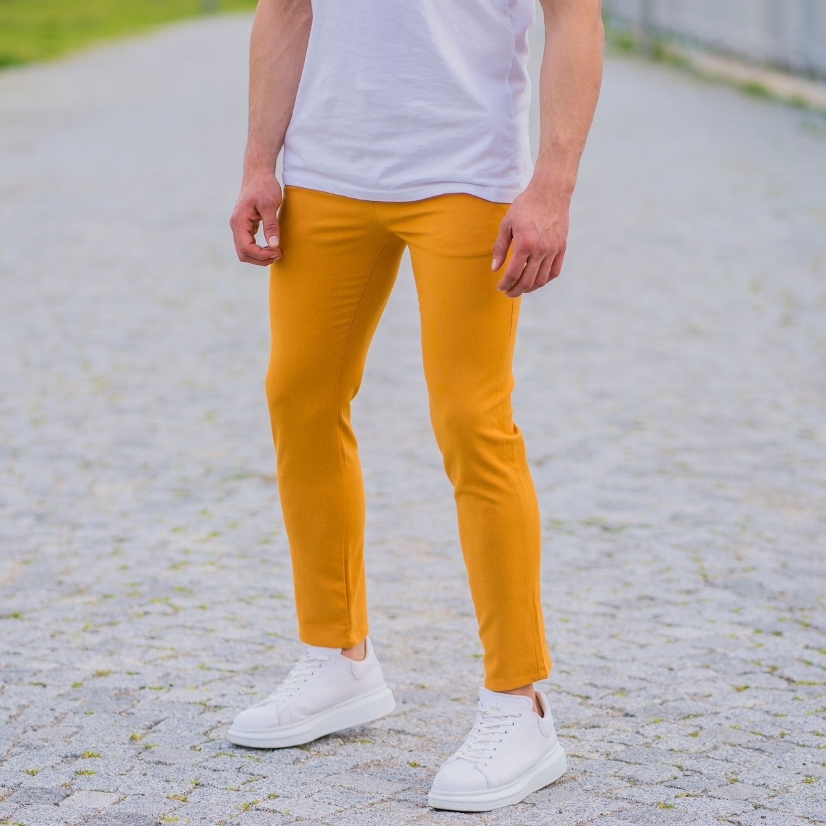 Modern Cut Trousers In Mustard