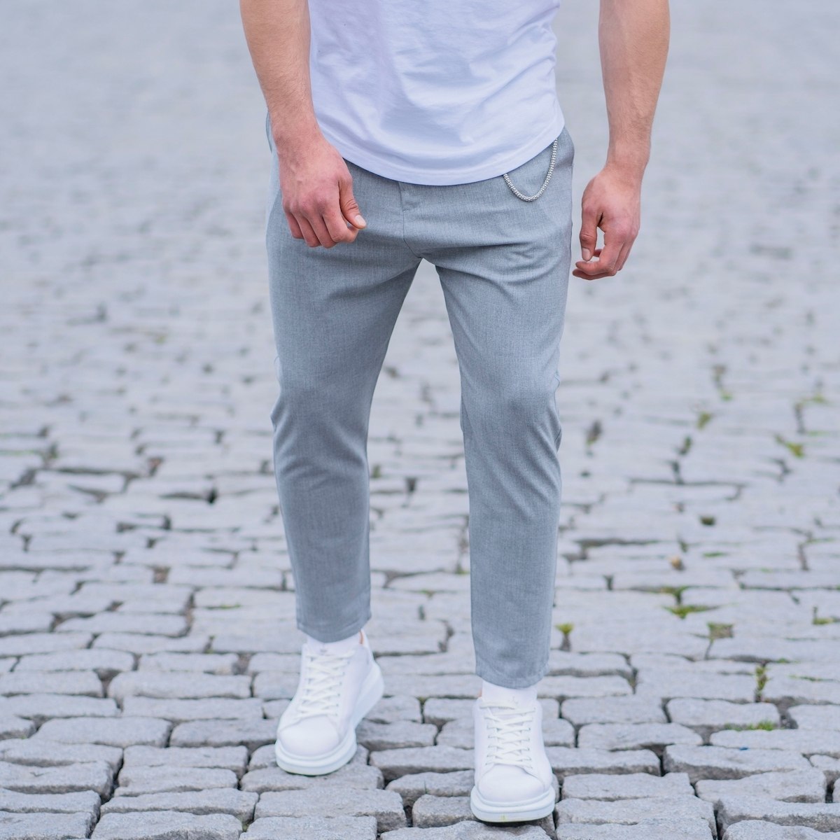 Gray Casual Slim-Fit Trousers - 1