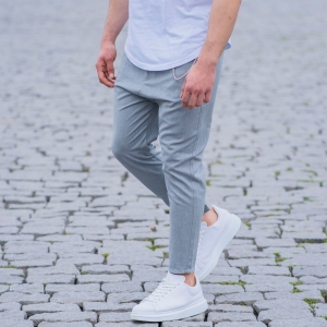 Gray Casual Slim-Fit Trousers