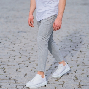 Stone Gray Trousers With White Stripes and Chain - 2