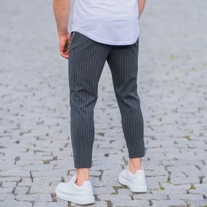 Gray Trousers With White Stripes and Chain - 3