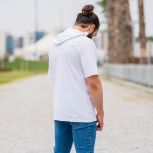 Men's Ragged Half-Sleeve Hoodie In White
