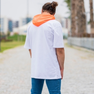 Men's Hallf-Sleeved Hoodie With Rainproof Hood In White