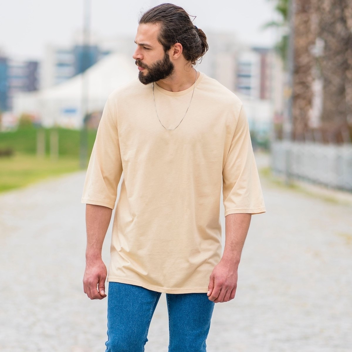 Men's Oversize Basic T-Shirt In Beige