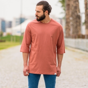 Men's Oversize Basic T-Shirt In Salmon - 2