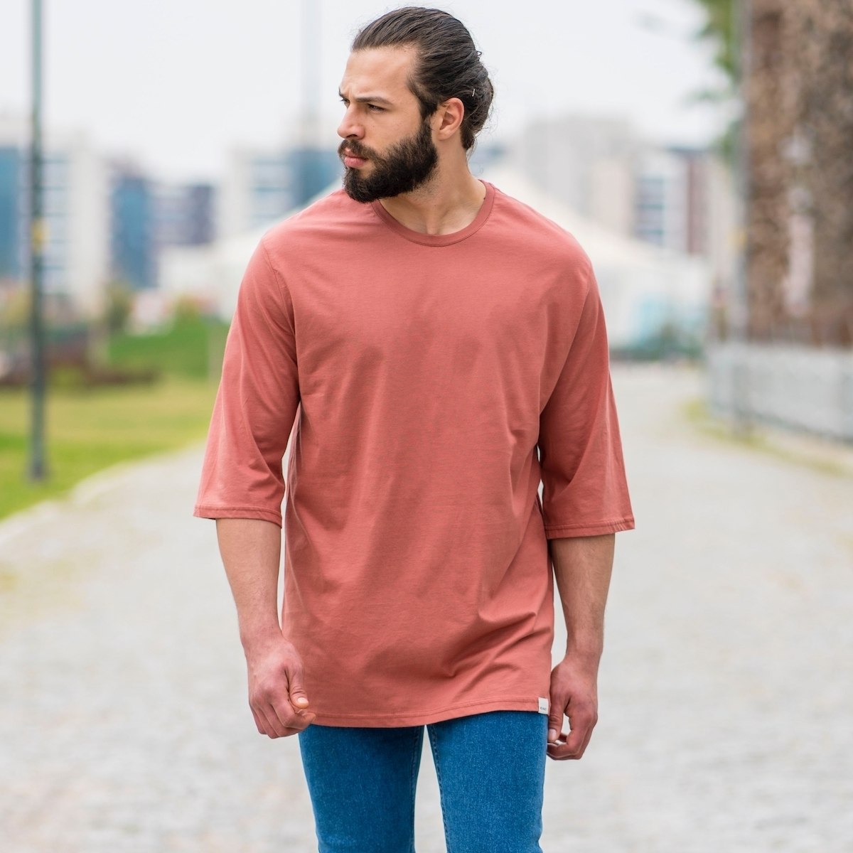 Men's Oversize Basic T-Shirt In Salmon - 1