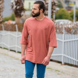 Men's Oversize Basic T-Shirt In Salmon - 3