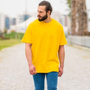 Herren Oversized T-Shirt mit Punkt Struktur in gelb - 3
