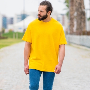 Herren Oversized T-Shirt mit Punkt Struktur in gelb - 1