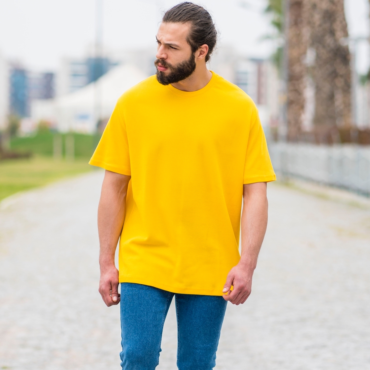 Oversized Yellow T Shirt Outfit Mens - kropkowe-kocie