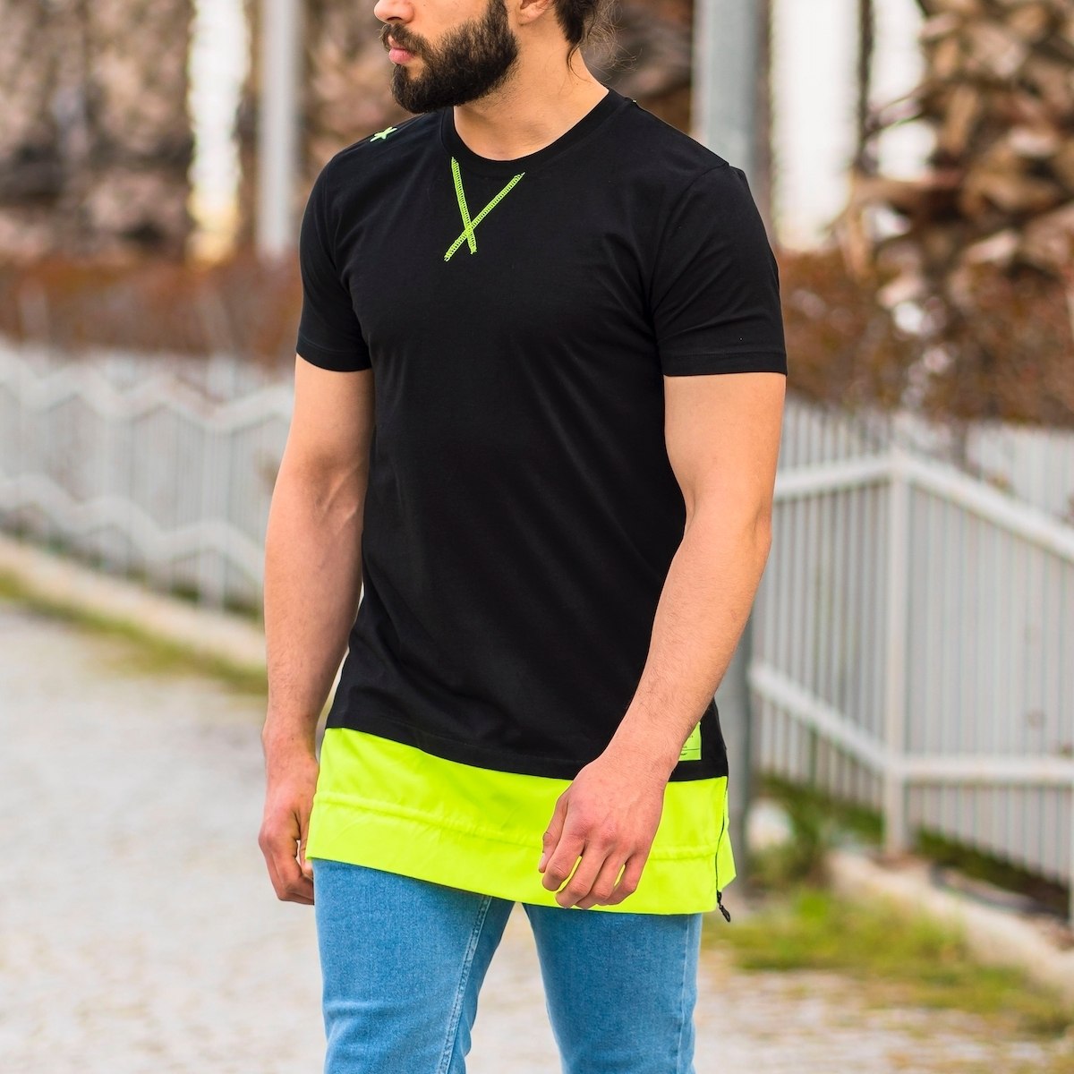 Men's Double-Tailed Neon Oversize T-Shirt In Black - 3