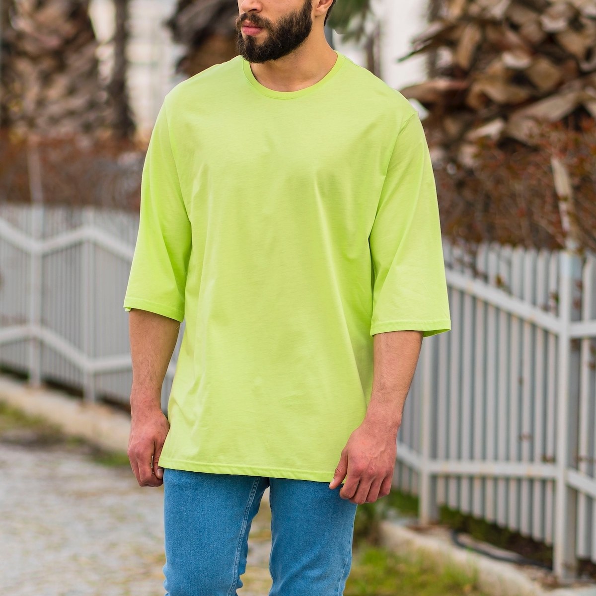 Men's Oversize Basic T-Shirt In Neon Green