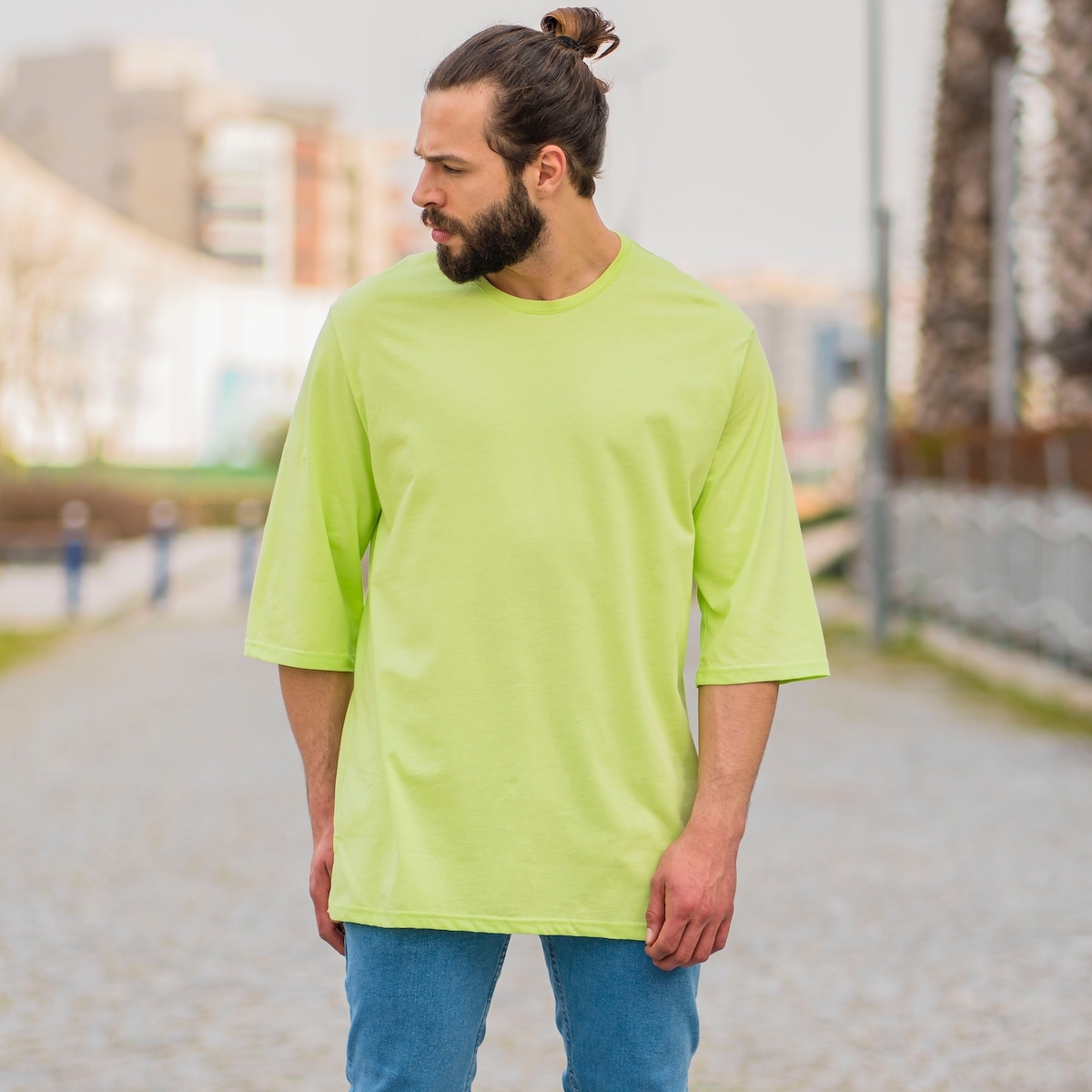 Men's Oversize Basic T-Shirt In Neon Green