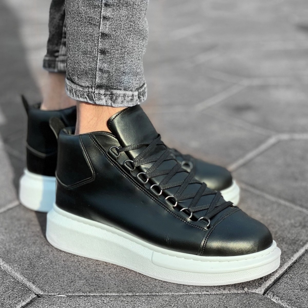 High-top trainers in black leather and fabric Miinto Heren Schoenen Sneakers Hoge Sneakers 