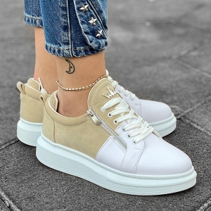 Women's Hype Sole Zipped Style Sneakers In Latte-White