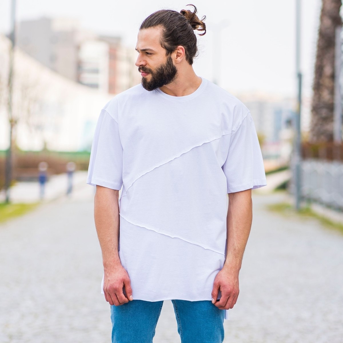 Men's Patchwork Oversize T-Shirt In White