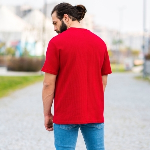Herren Oversized T-Shirt mit Punkt Struktur in rot - 1