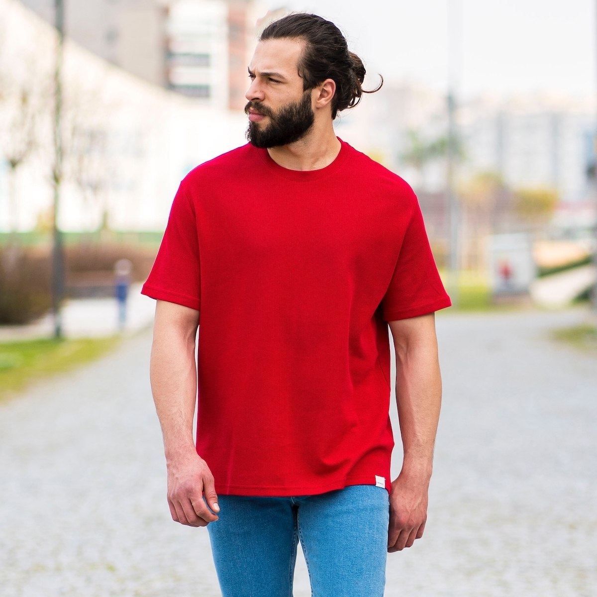 Herren Oversized T-Shirt mit Punkt Struktur in rot | Martin Valen