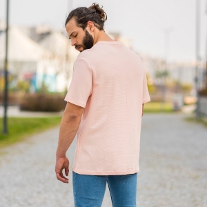 Herren Oversized T-Shirt mit Punkt Struktur in rosa - 1