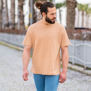 Herren Oversized T-Shirt mit Punkt Struktur in beige - 4