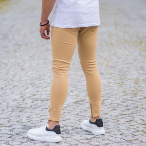 Men's Skinny Ragged Jeans In Beige - 1