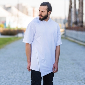 Men's Oversize Zipped T-Shirt In White - 2