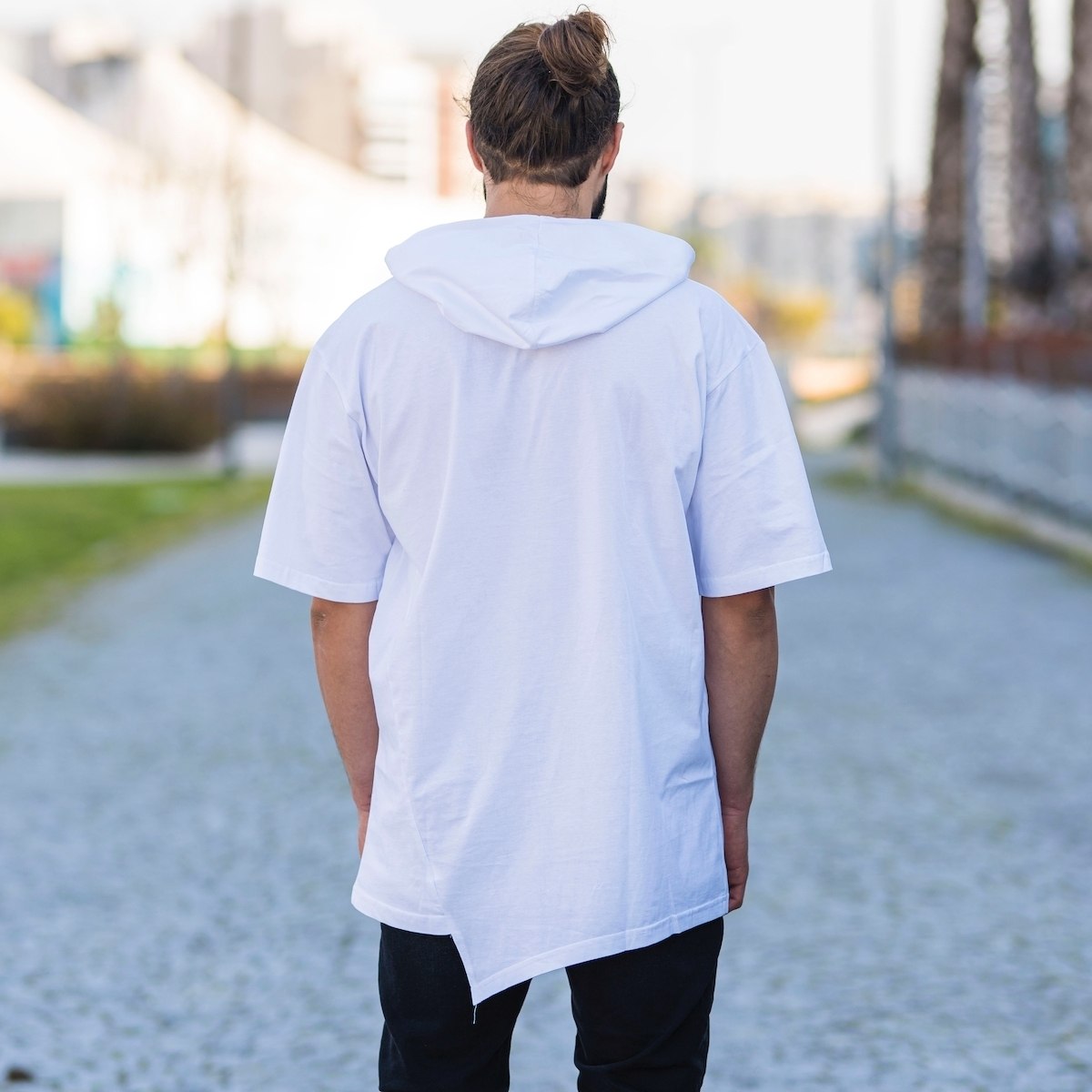Men's Oversize Zipped T-Shirt In White - 3