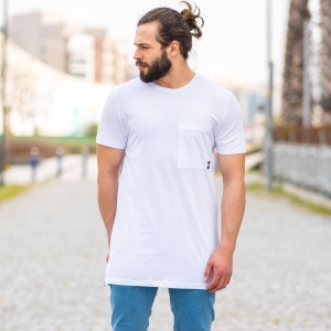 Men's Patch Detailed Zipped T-Shirt In White