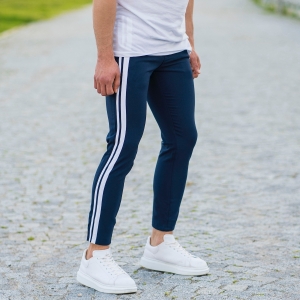 Trousers With Stripe Details In Navy Blue