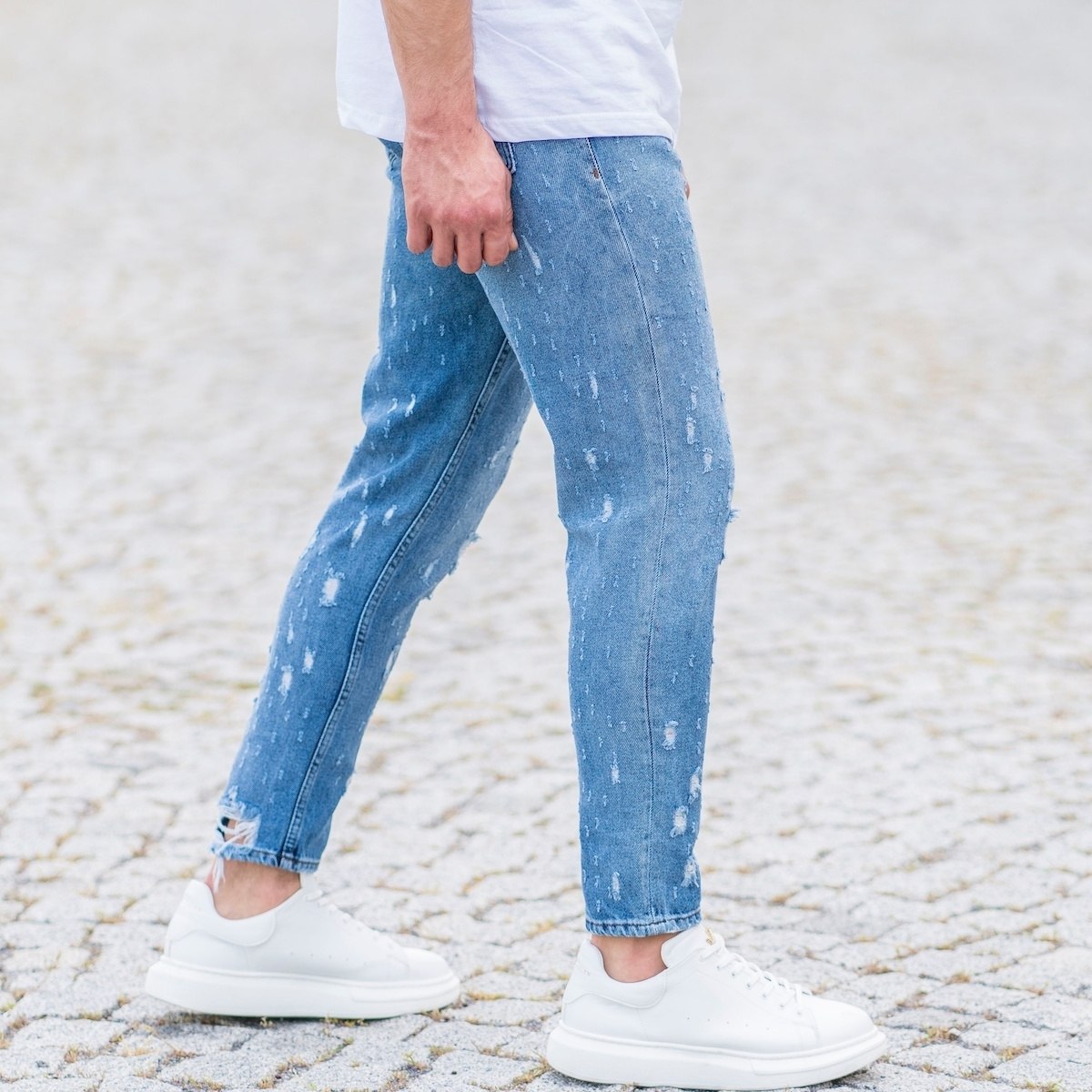 Men's Loose Fit Distorted Jeans In Blue