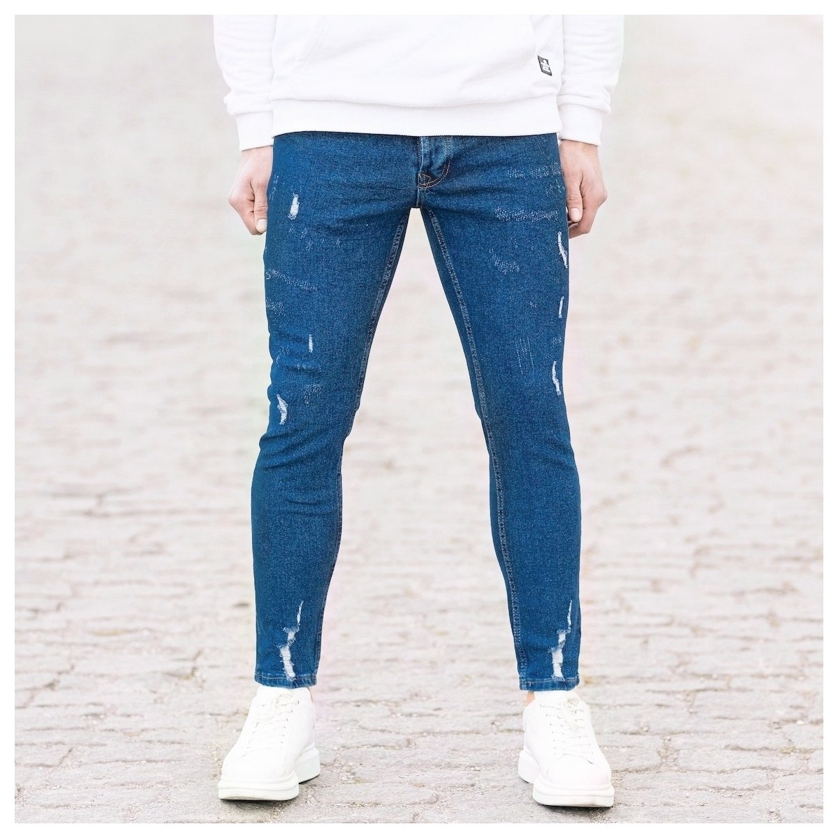 Herren Jeans mit Rissen in dunkelblau - 1