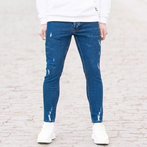 Herren Jeans mit Rissen in dunkelblau - 1