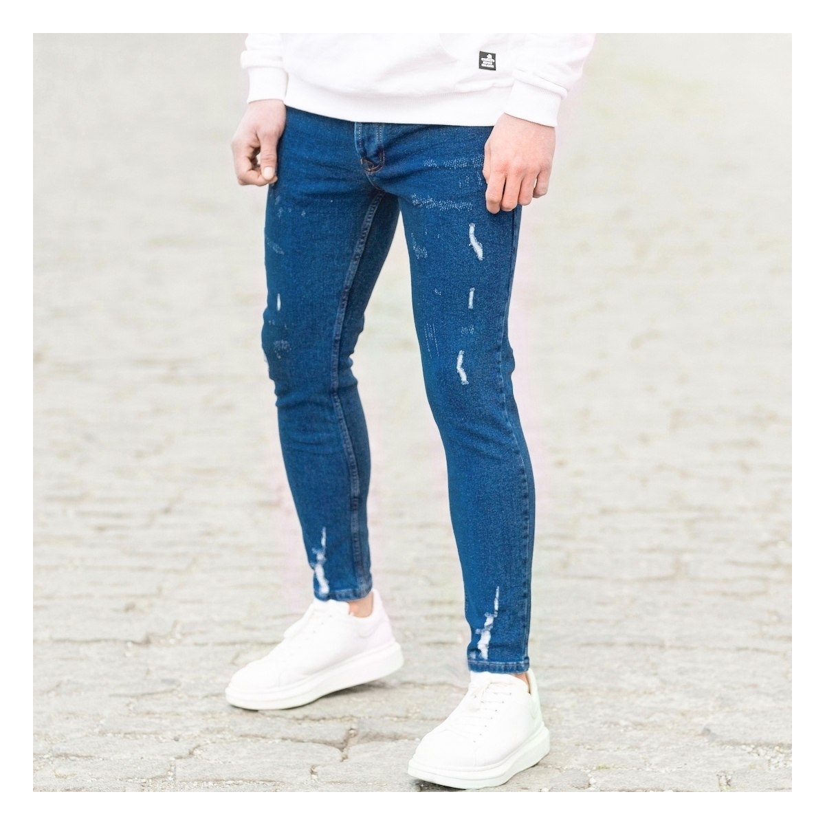 Herren Jeans mit Rissen in dunkelblau | Martin Valen
