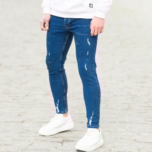 Men's Distorted Jeans In Navy Blue - 4