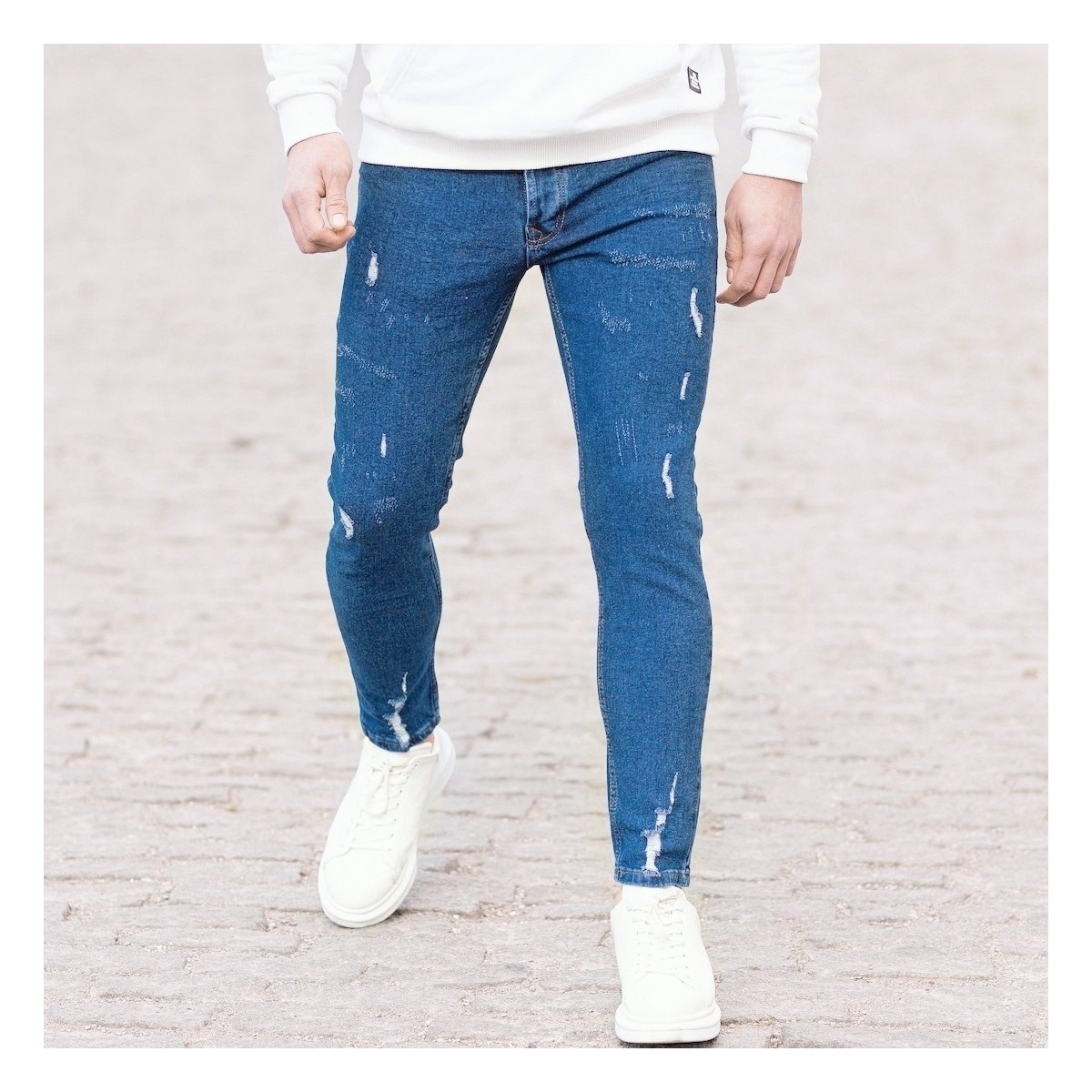 Men's Distorted Jeans In Navy Blue - 6