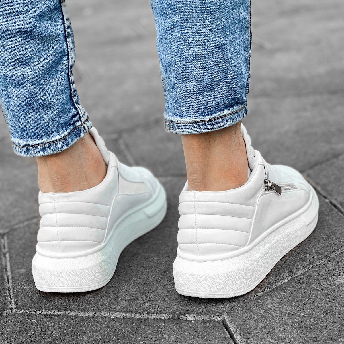 Men’s High Sole Outdoor Designer Sneakers Shoes White | Martin Valen