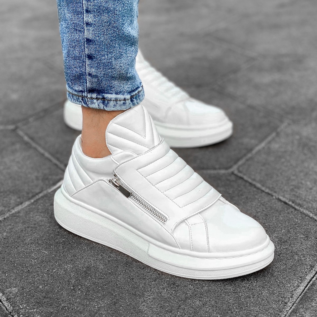 Men’s High Sole Outdoor Designer Sneakers Shoes White | Martin Valen