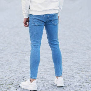 Men's Basic Skinny Jeans In Ice Blue - 4